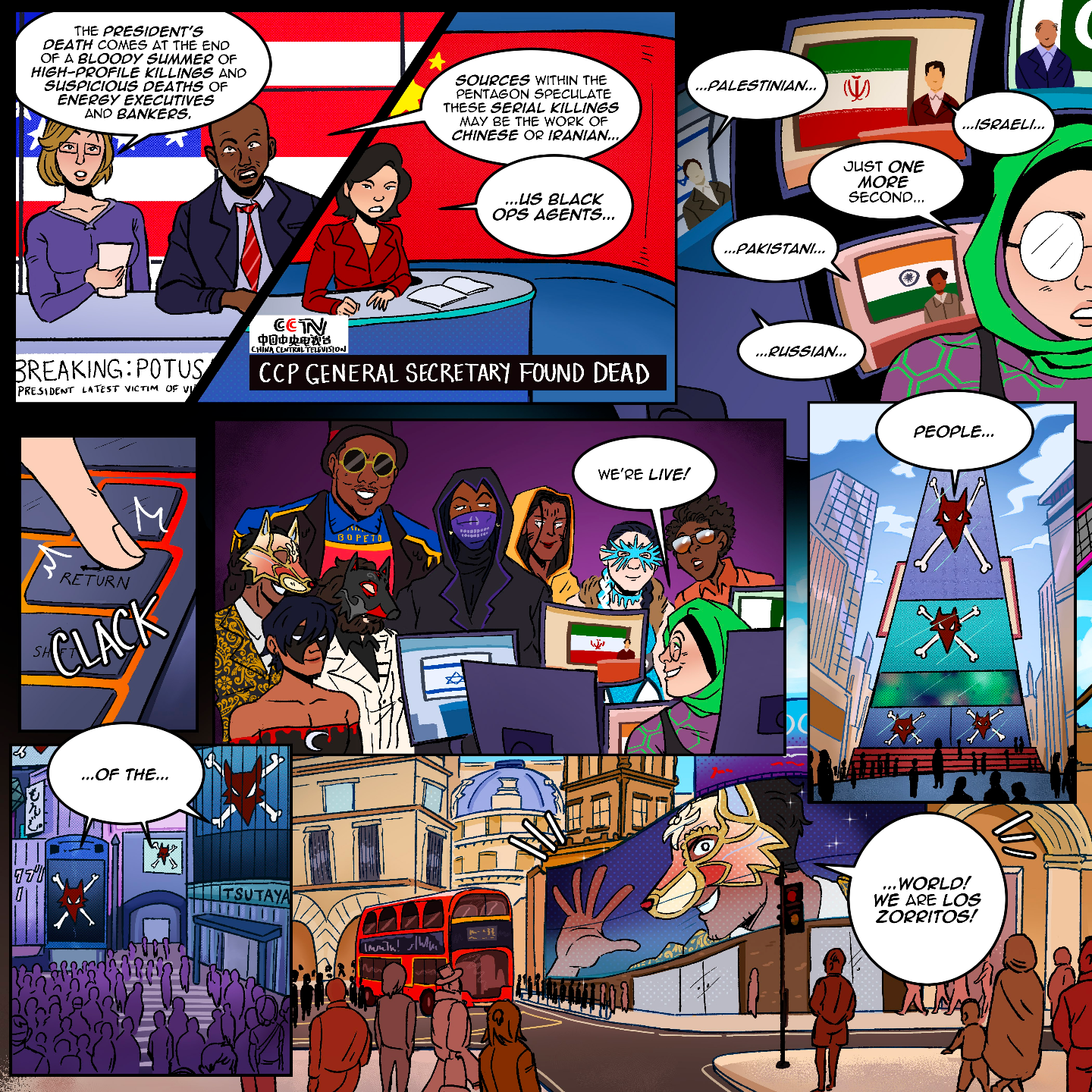 panel of the magnificent bastards comic where los zorritos introduce themselves to the world
